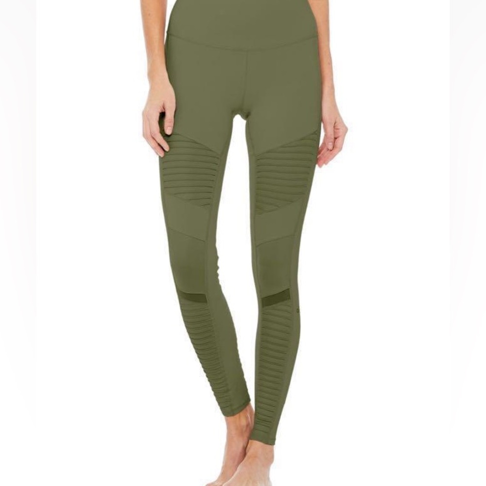 ALO Yoga Olive Green Moto Leggings with Ribbed Detail ~ No Size Tag *see Photos* - Picture 12 of 12